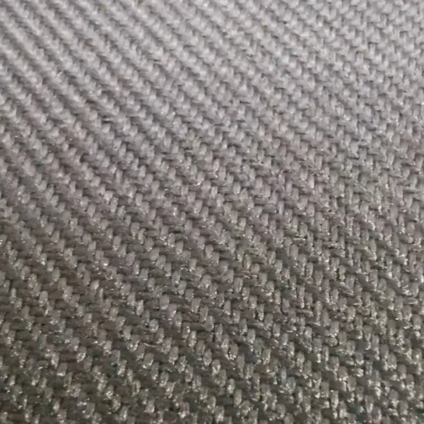 Close-up of grey textured fabric weave.