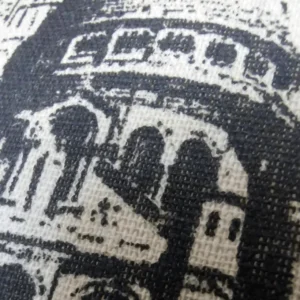 Close-up of a black and white woven fabric texture.