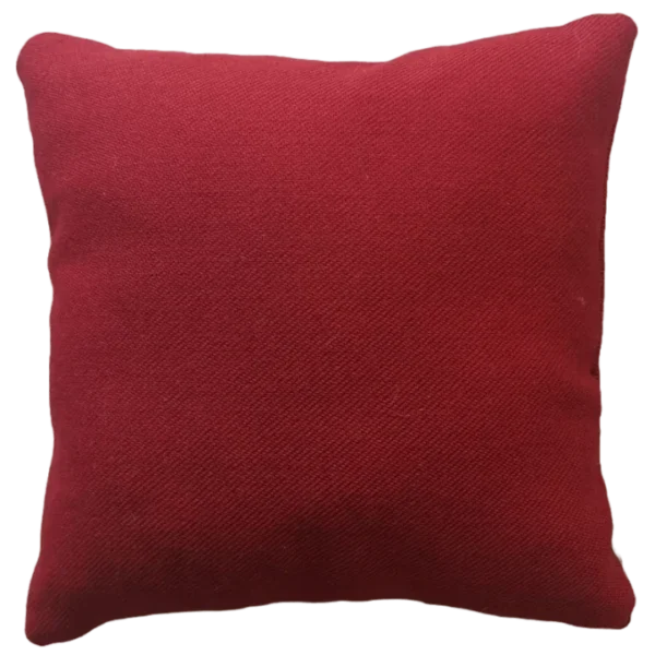 Red square throw pillow on white background.