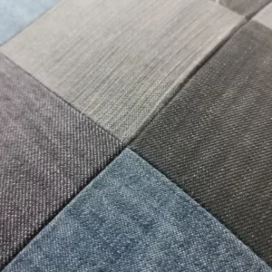 Various shades of blue fabric swatches.