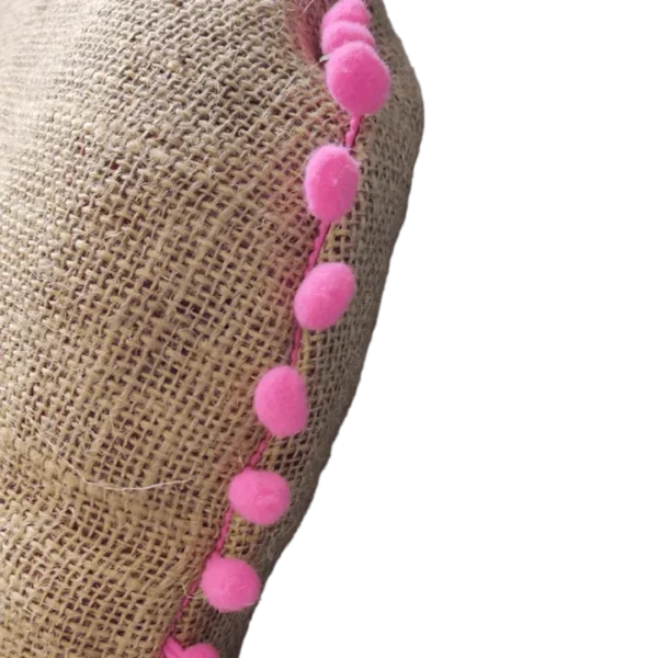 Hessian & Pink Pom-Pom Round Cushion