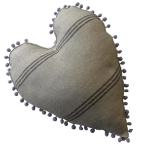 Hessian Look Pom-Pom Heart Cushion