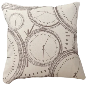 Brown Clock Print Fabric Cushion