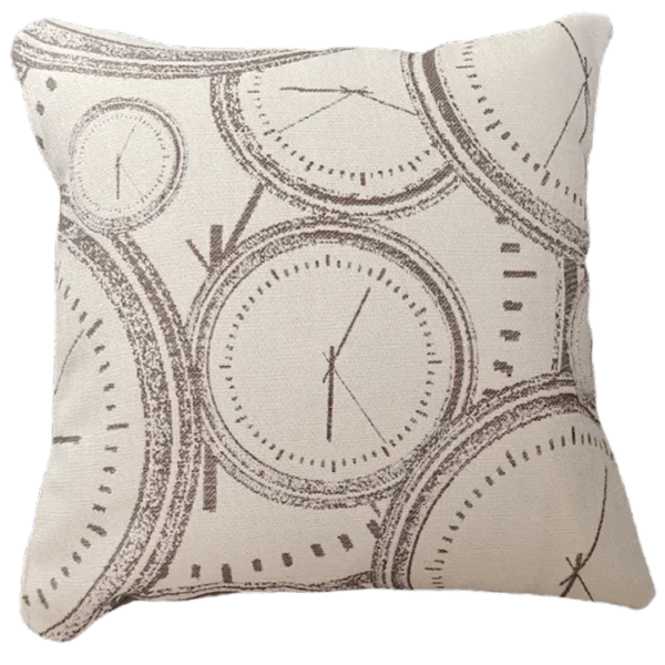 Brown Clock Print Fabric Cushion
