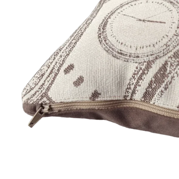 Brown Clock Print Fabric Cushion Zip
