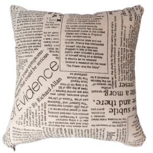 Newsprint Script Print Fabric Cushion