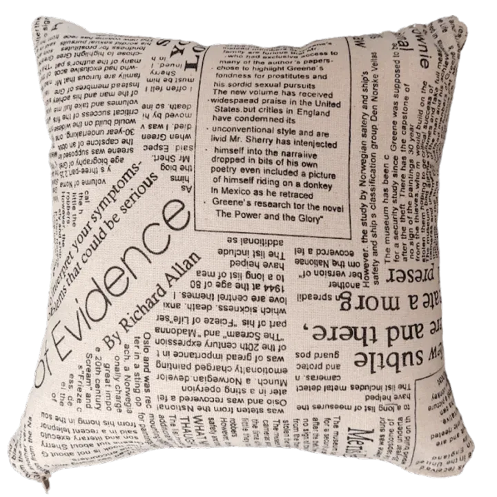 Newsprint Script Print Fabric Cushion