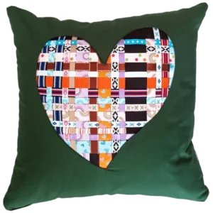 Green Patchwork Ribbon Heart Cushion