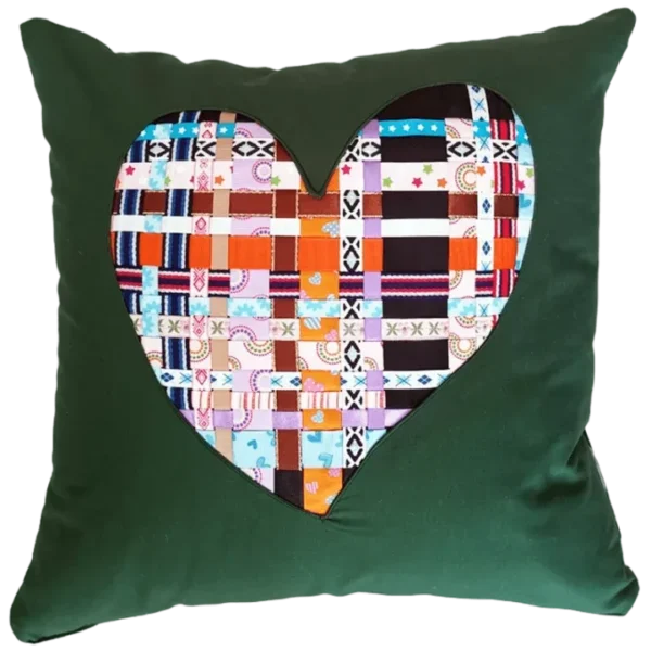 Green Patchwork Ribbon Heart Cushion