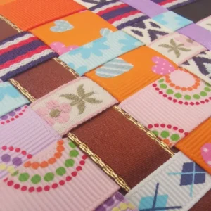 Green Patchwork Ribbon Heart Cushion Detail