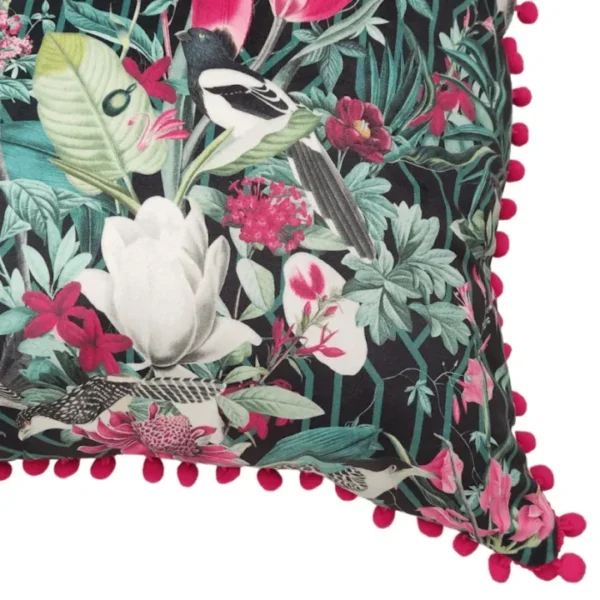 Tropical Print Pom-Pom Trim Cushion