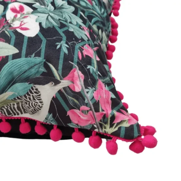 Tropical Print Pom-Pom Trim Cushion Pom-Pom