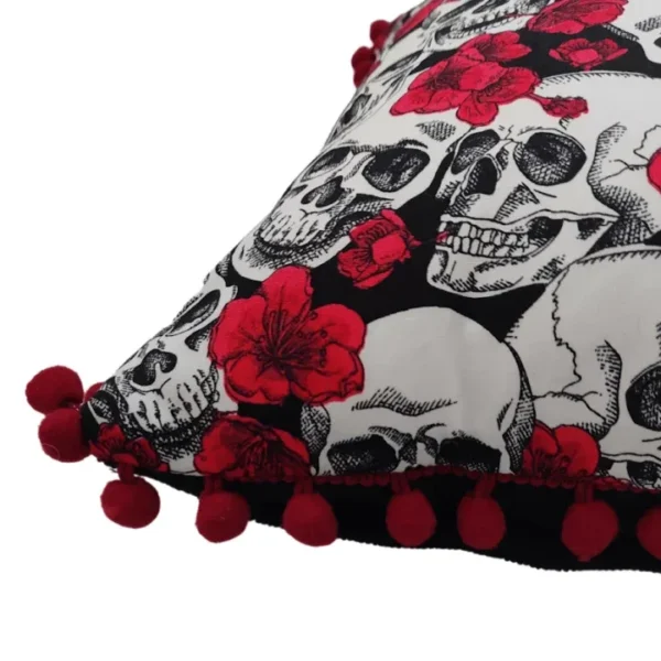 Skull & Roses Pom-Pom Cushion Side