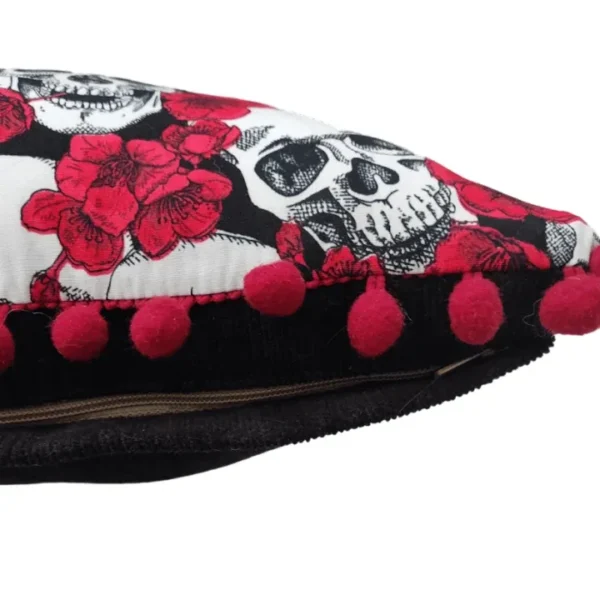 Skull & Roses Pom-Pom Cushion Detail