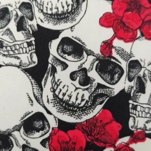 Skull & Roses Pom-Pom Cushion Fabric