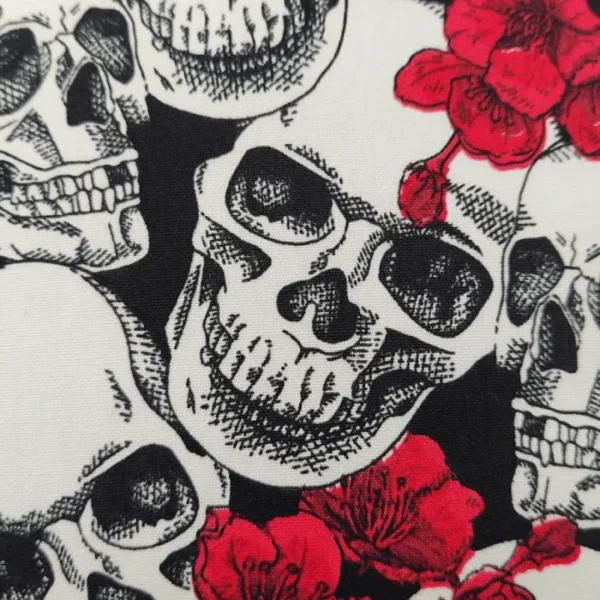 Skull & Roses Pom-Pom Cushion Fabric