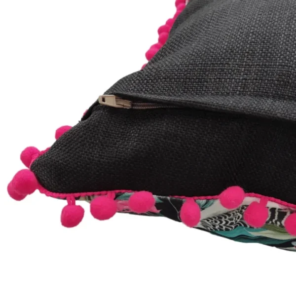 Tropical Print Pom-Pom Trim Cushion