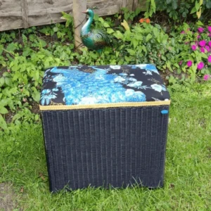 Blue Peacock Fabric Small Ottoman